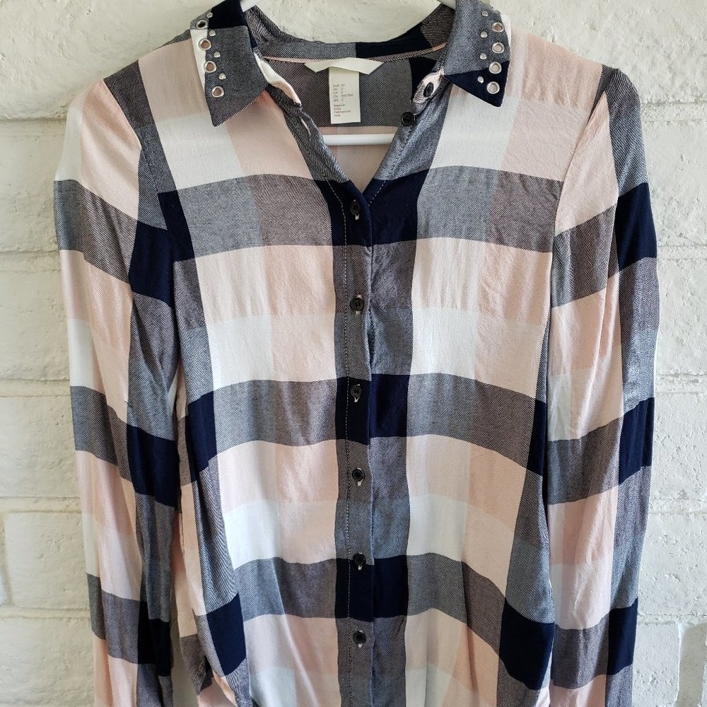 Pink and Navy Plaid Shirt